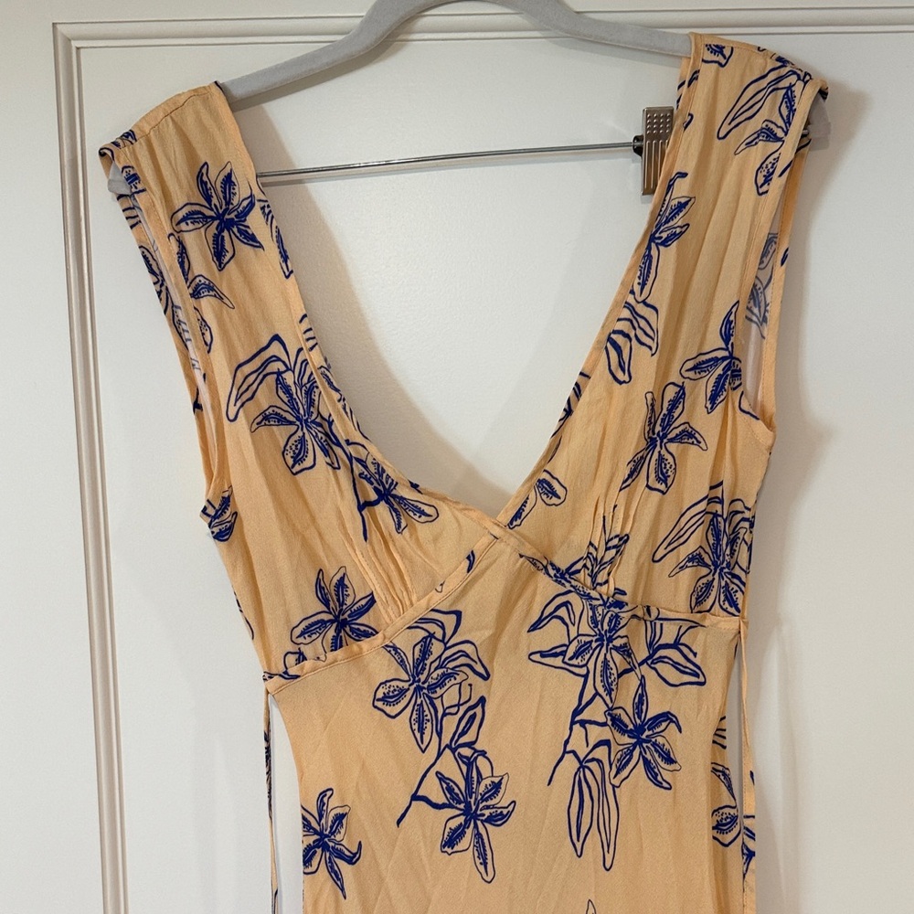 VRG Girl Floral Sleeveless Dress in Peach and Blue